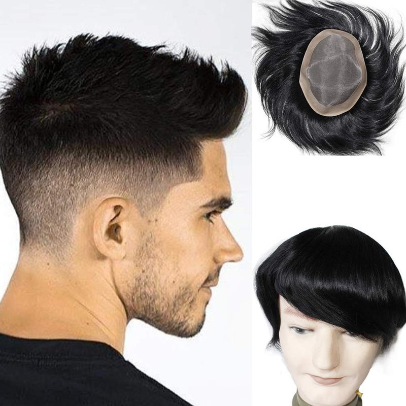 Wigs For Men Hairpiece Mono Lace Systems Mens Toupee Size 7x9 Inch Color 1 Wigs Lace Men Units Replacement
