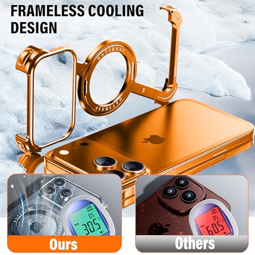 Omio for iPhone 17 Pro Max Bumper Case Compatible with MagSafe Magnetic Kickstand Slim Aluminum Metal Frameless Borderless Minimalist Design Z Case Shockproof Stand Cover for Men Orange - Image 3
