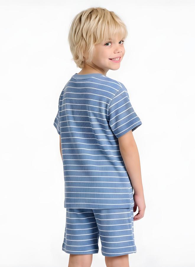 Take Two Boys Striped Cotton Blend T-Shirt and Shorts Set By Juniorloom - Image 3