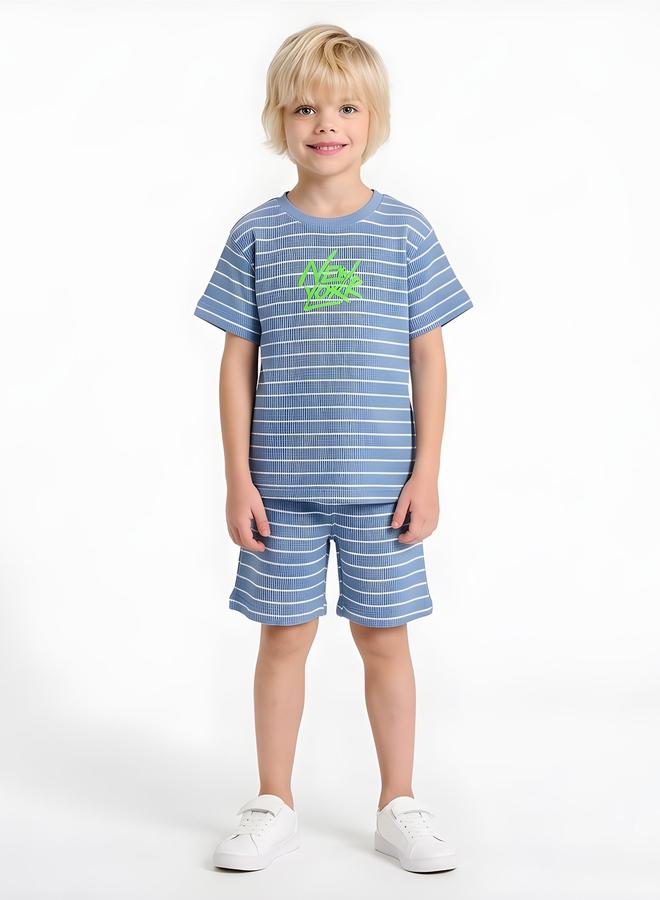 Take Two Boys Striped Cotton Blend T-Shirt and Shorts Set By Juniorloom - Image 2