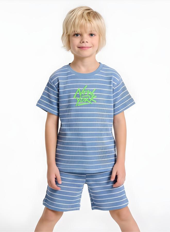 Take Two Boys Striped Cotton Blend T-Shirt and Shorts Set By Juniorloom - Image 1