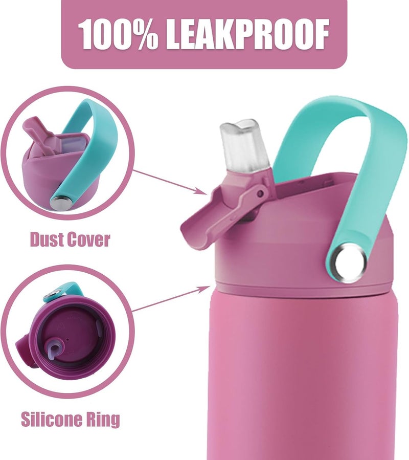 Moca زجاجة ماء للأطفال 550 مل | زجاجة ستيانلس ستيل للأطفال مع فوهة ناعمة | زجاجة مقاومة للتسرب للأولاد والبنات للمدرسة والسفر | قاعدة غير قابلة للانزلاق (روزيل)  - Image 1