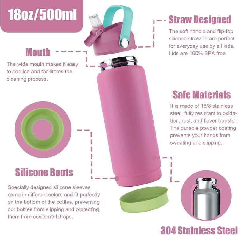 Moca زجاجة ماء للأطفال 550 مل | زجاجة ستيانلس ستيل للأطفال مع فوهة ناعمة | زجاجة مقاومة للتسرب للأولاد والبنات للمدرسة والسفر | قاعدة غير قابلة للانزلاق (روزيل)  - Image 4