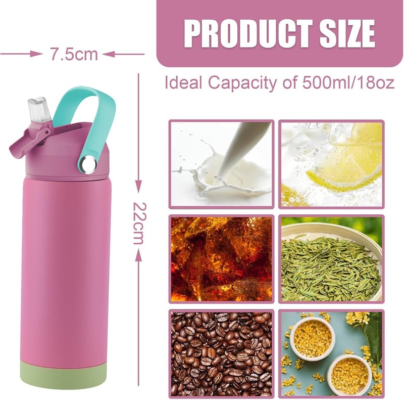 Moca زجاجة ماء للأطفال 550 مل | زجاجة ستيانلس ستيل للأطفال مع فوهة ناعمة | زجاجة مقاومة للتسرب للأولاد والبنات للمدرسة والسفر | قاعدة غير قابلة للانزلاق (روزيل)  - Image 3