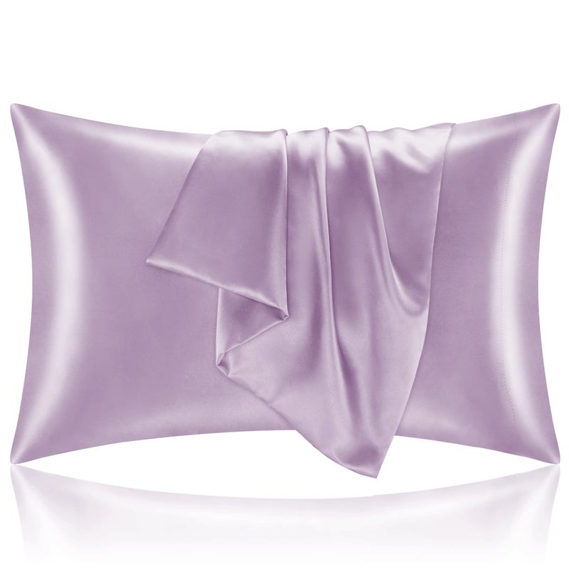 BEDELITE Satin Pillowcase for Hair and Skin Super Soft and Cooling Similar to Silk Pillow Cases 2 Pack with Envelope Closure Gift for Women Men20x26 Standard Size Lavender