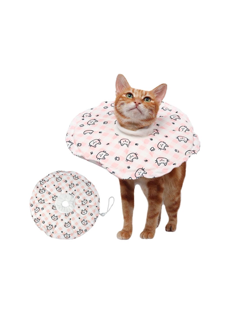 SOLARAE Cat Cone Collar, Adjustable Cute Pet Recovery Collar After Surgery with Drawstring Design, Soft Breathable Anti-bite Stops Cats / Kittens / Puppies from Licking (Pink, S) - Image 1