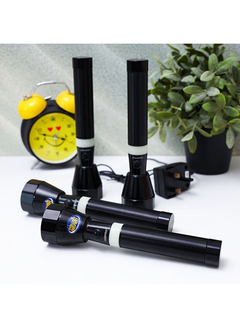 Geepas Rechargeable Led Flashlight 216.5mm Hyper Bright Light With 2000 Meter Range And 2.5 Hours Working 4Pcs