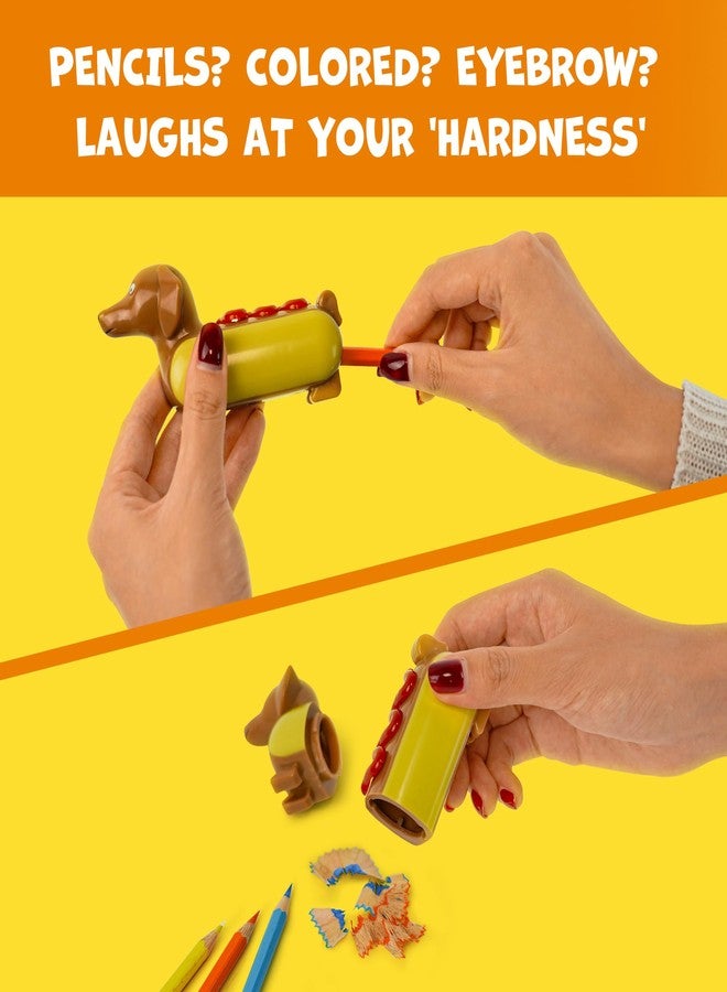 Yobro Mini Pencil Sharpener for Gifts, Novelty Hotdog Desktop Sharpener,Handheld Novelty Manual Color Pencil Sharpener,Cute Cartoon Dachshund Design,White Elephant Gifts,Stocking Stuffers,Ages 12+ - Image 4