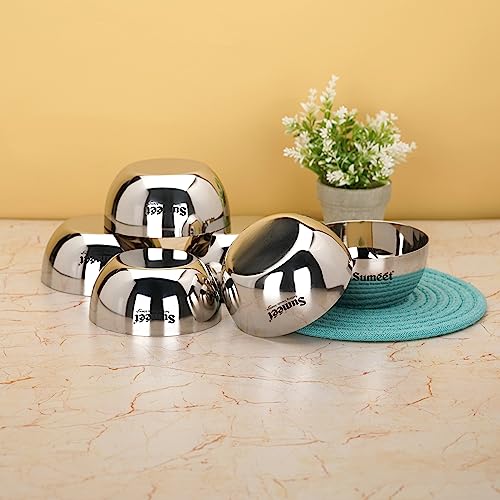 Sumeet Heavy Gauge Stainless Steel Big Size Apple Bowl/Wati/Katori with Mirror Finish – 11cm Dia, Set of 6pc, 400ML Each, Silver - Image 5