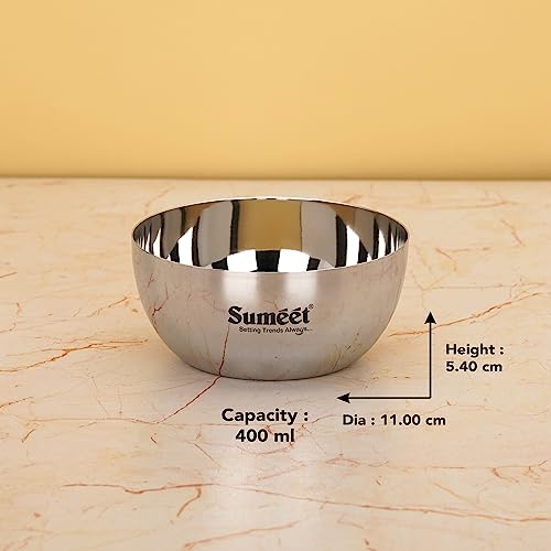 Sumeet Heavy Gauge Stainless Steel Big Size Apple Bowl/Wati/Katori with Mirror Finish – 11cm Dia, Set of 6pc, 400ML Each, Silver - Image 4