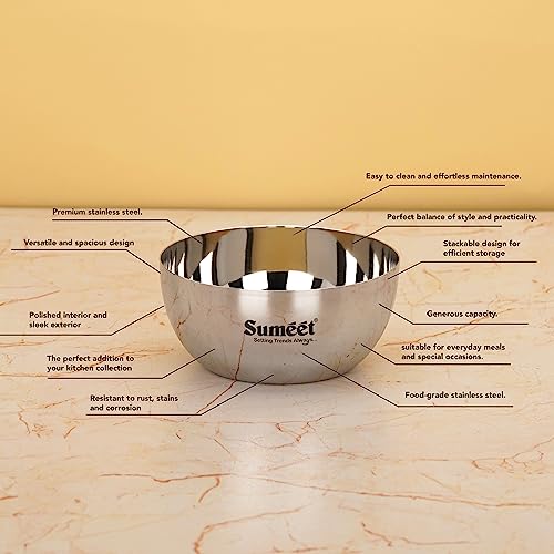 Sumeet Heavy Gauge Stainless Steel Big Size Apple Bowl/Wati/Katori with Mirror Finish – 11cm Dia, Set of 6pc, 400ML Each, Silver - Image 2
