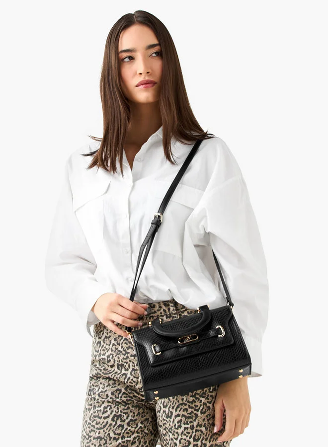 بابريكا Textured Crossbody Bag with Adjustable Strap and Flap Closure