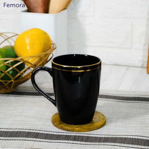 Femora Gold Series Ceramic Coffee Mug - Set of 2(360ml) Multi - Color Tea Cups, Stackable, Chip Resistant, Large Serving Coffee Cup, Ideal Coffee Mug for Gift - Black - Image 2