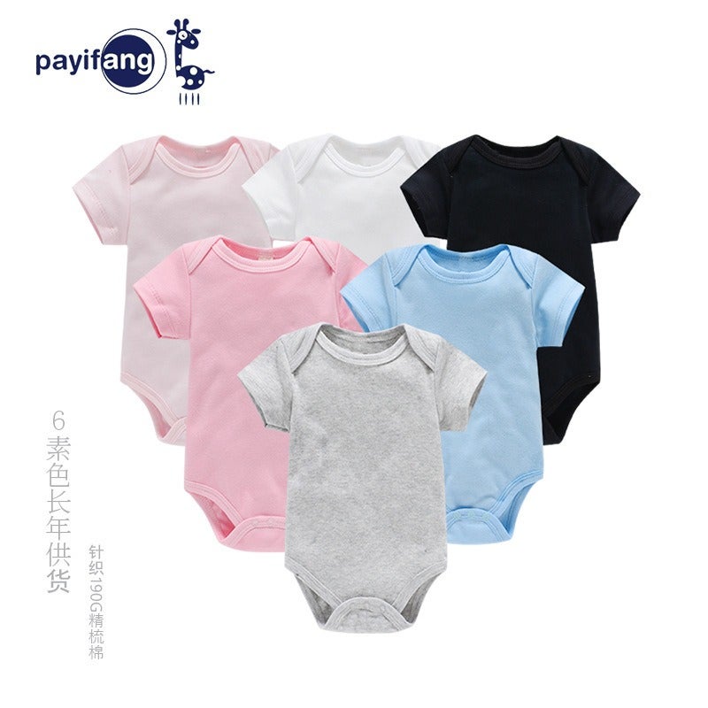 Wai Mao Baby Solid Color Bodysuit 0-1 Years Newborn Cotton Romper, Customizable Print & Logo, Summer - Image 2