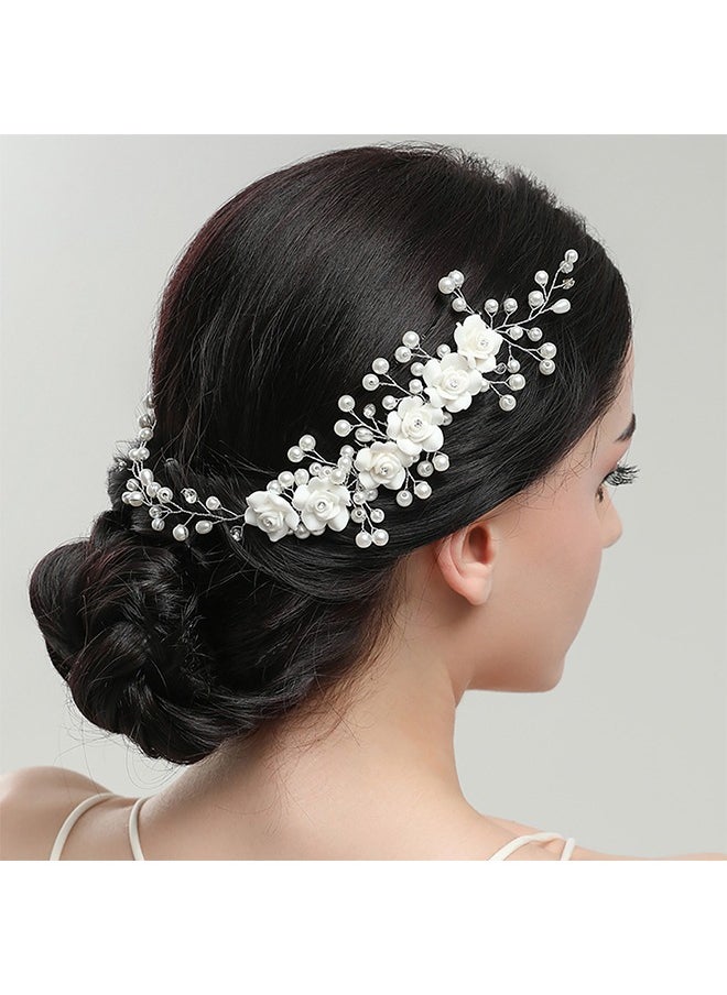 HY Rose Pearl Hair Comb, Bridal Hair Pieces Bridal Hair Comb Wedding Hair Comb Pearl Bridal Hair Clip Silver Rhinestone Wedding Hair Accessories for Brides Bridesmaid Women White  - Image 2
