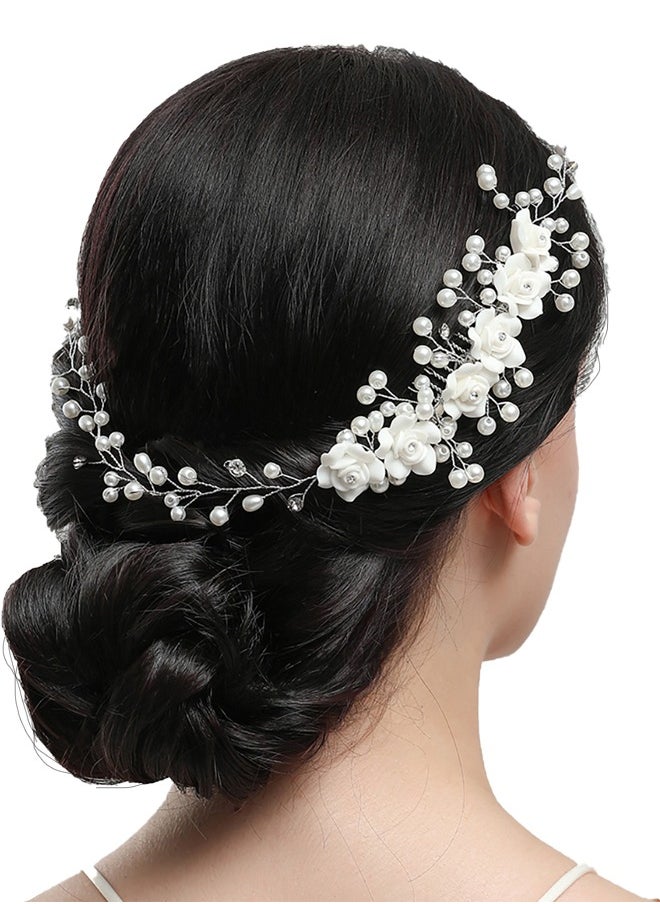 HY Rose Pearl Hair Comb, Bridal Hair Pieces Bridal Hair Comb Wedding Hair Comb Pearl Bridal Hair Clip Silver Rhinestone Wedding Hair Accessories for Brides Bridesmaid Women White  - Image 1