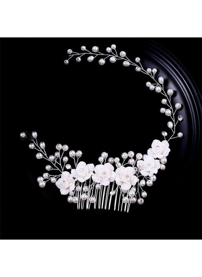 HY Rose Pearl Hair Comb, Bridal Hair Pieces Bridal Hair Comb Wedding Hair Comb Pearl Bridal Hair Clip Silver Rhinestone Wedding Hair Accessories for Brides Bridesmaid Women White  - Image 3