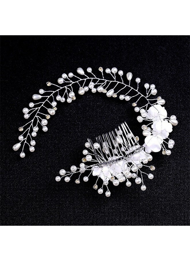 HY Rose Pearl Hair Comb, Bridal Hair Pieces Bridal Hair Comb Wedding Hair Comb Pearl Bridal Hair Clip Silver Rhinestone Wedding Hair Accessories for Brides Bridesmaid Women White  - Image 4