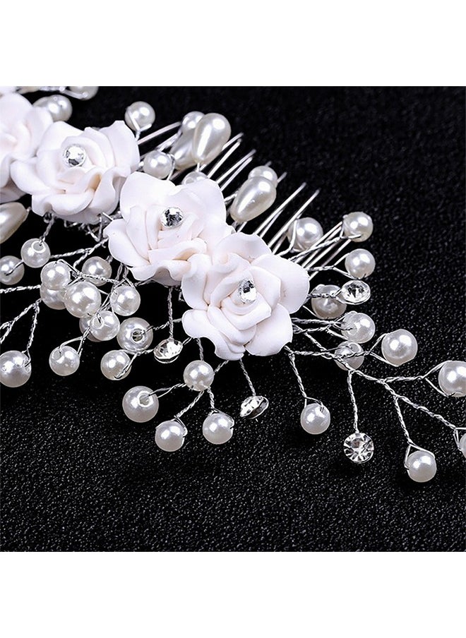 HY Rose Pearl Hair Comb, Bridal Hair Pieces Bridal Hair Comb Wedding Hair Comb Pearl Bridal Hair Clip Silver Rhinestone Wedding Hair Accessories for Brides Bridesmaid Women White  - Image 5