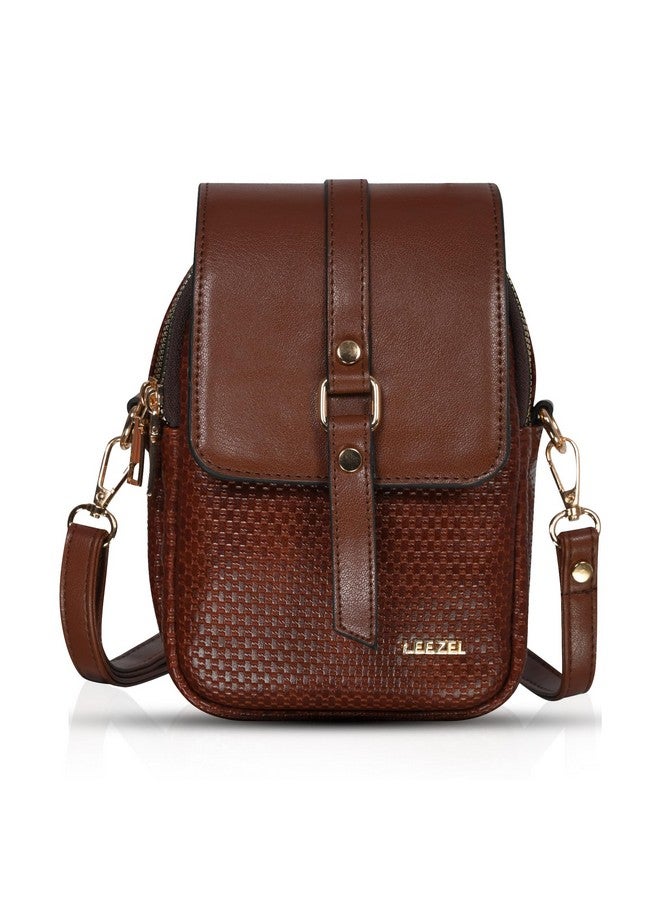 LEEZEL Solid Jute Texture Women's Hand Bag Vegan Leather Flap Sling Bag (Brown) - Image 1