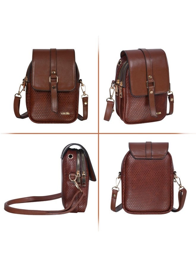 LEEZEL Solid Jute Texture Women's Hand Bag Vegan Leather Flap Sling Bag (Brown) - Image 3