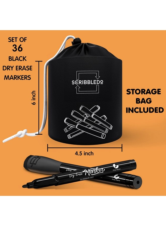 Scribbledo 36 Pack Dry Erase Markers Black Fine Tip Whiteboard Markers With Eraser Cap Thin Low Odor Skinny White Board Markers For Kids Adults Students Teachers Home School & Office - Image 3