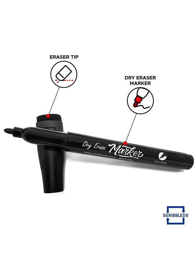Scribbledo 36 Pack Dry Erase Markers Black Fine Tip Whiteboard Markers With Eraser Cap Thin Low Odor Skinny White Board Markers For Kids Adults Students Teachers Home School & Office - Image 4