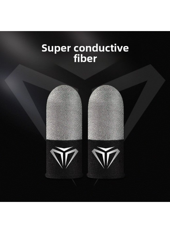 Game Finger Cover Chicken Finger Cover Glass Silver Fiber Ice Silk Gloves E-Sports Breathable Anti-Sweat Sliding Gloves-Product Color:Two Pairs Of S04 [sterling Silver Fiber Double Matching + Frosted Silver Metal Storage Box]]  - Image 1