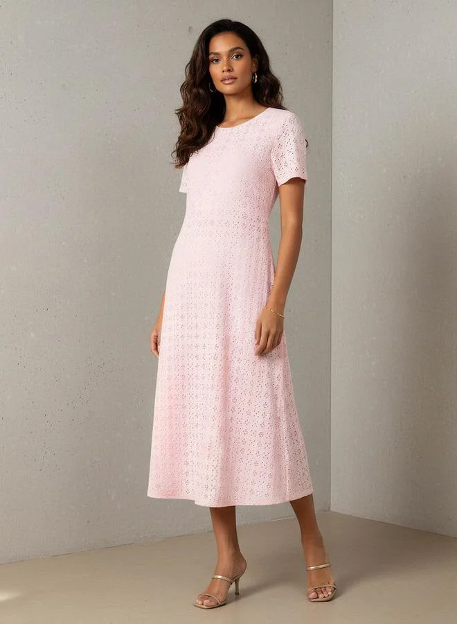 Splash FAV Schiffli A-line Midi Dress with Keyhole Back Closure