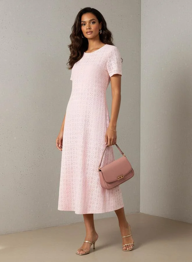 Splash FAV Schiffli A-line Midi Dress with Keyhole Back Closure