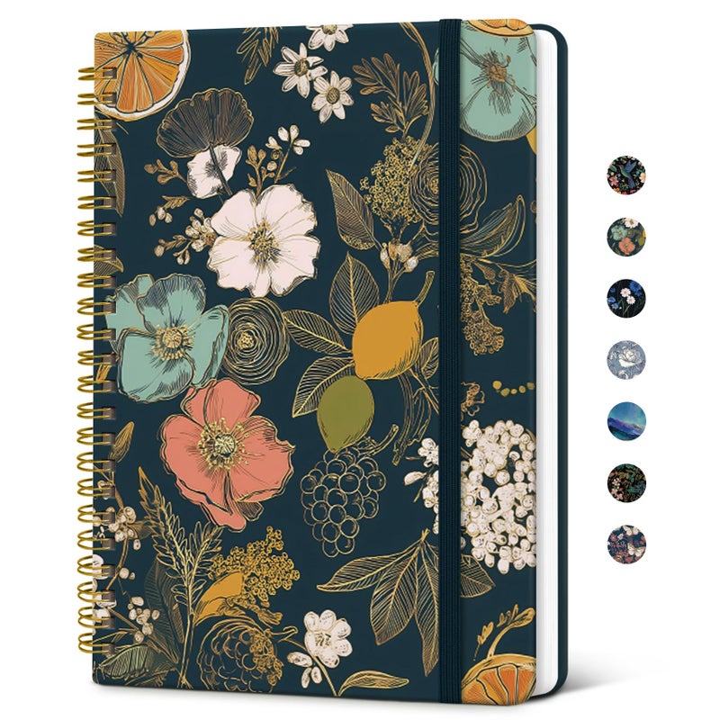 Taja Lined Spiral Journal Notebook for Women, A5 Cute College Ruled Hardcover Notebook for Work & Note Taking, Pretty Journal for Writing, 140 Pages, Citrus Bloom - Image 1