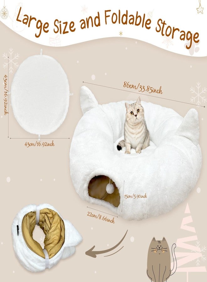 أور ورم سرير نفق أبيض دافئ للقطط تحت شجرة عيد الميلاد، غطاء شجرة عيد الميلاد من القطيفة الناعمة، كهف دونات قابل للطي مع سجادة قابلة للغسل وكرة معلقة للحيوانات الصغيرة الداخلية - Image 3