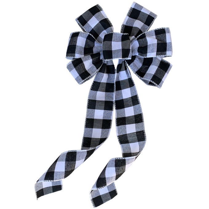 Buffalo Plaid Christmas Wreath Bow 10 Wide 18 Long PreTied Bow Black and White Checkers Fall Decor Door Decoration Swag Wreath Garland Boxing Day Winter Thanksgiving