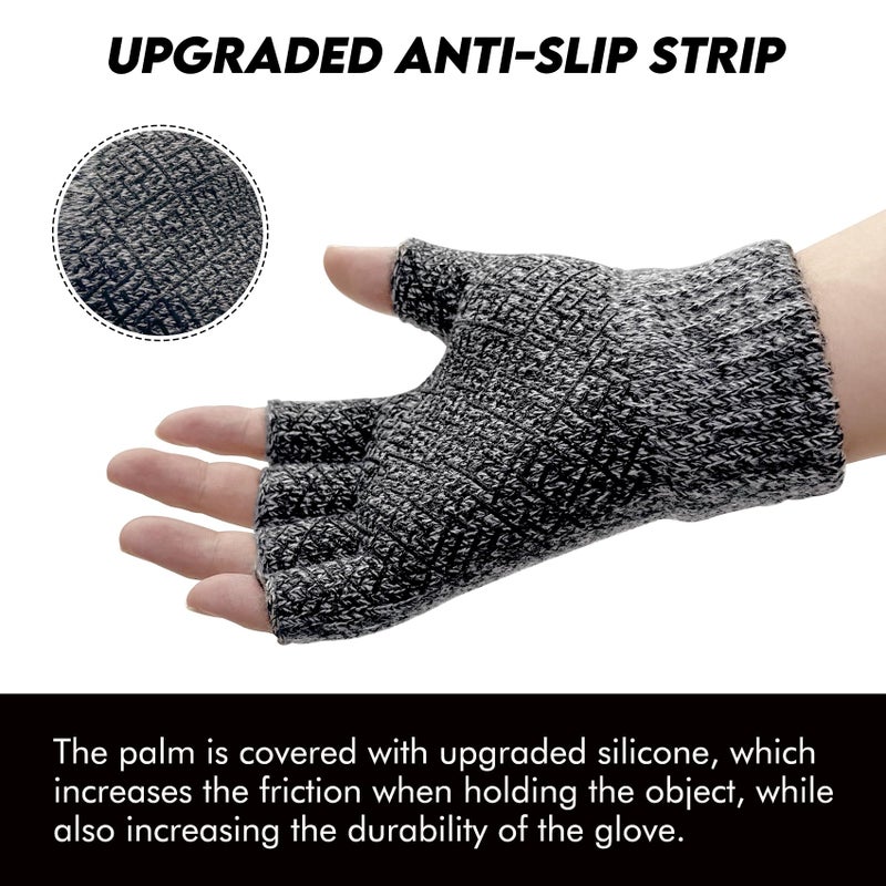 Riverruns Wool Fingerless Gloves for Men Women, Anti-Slip with Grip Print, Thermal & Soft Winter Fingerless Knitted Gloves for Cold Weather, Hunting Fishing Hiking Kayaking (Gray, S/M) - Image 3