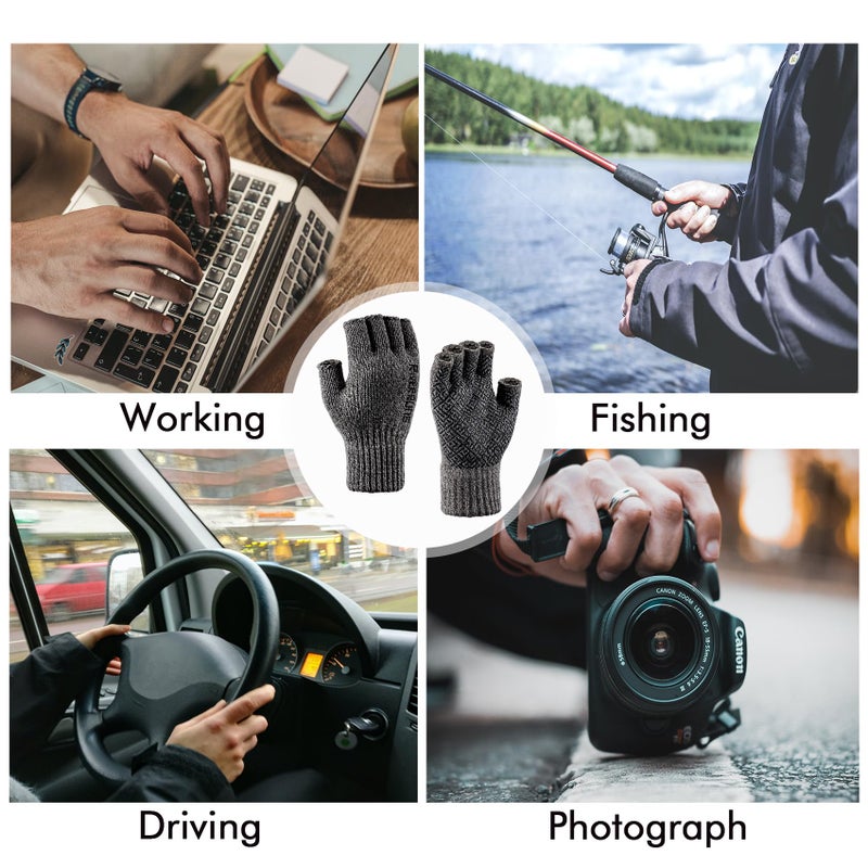 Riverruns Wool Fingerless Gloves for Men Women, Anti-Slip with Grip Print, Thermal & Soft Winter Fingerless Knitted Gloves for Cold Weather, Hunting Fishing Hiking Kayaking (Gray, S/M) - Image 5