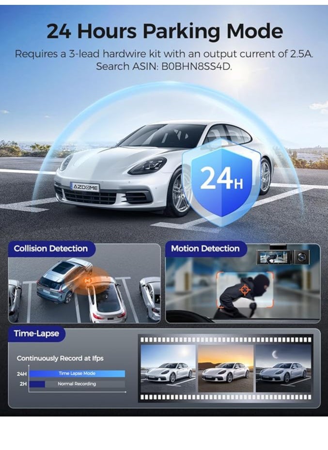 ازدوم M550 Max كاميرا لوحة القيادة 4K 3 قنوات، 4K+1080P+2.5K امامية وخلفية داخلية مدمجة واي فاي جي بي اس، بطاقة 64GB، كاميرا سيارة ثلاثية مع شاشة 3.2 انش، رؤية ليلية بالاشعة تحت الحمراء، WDR، وضع وقوف 24 ساعة