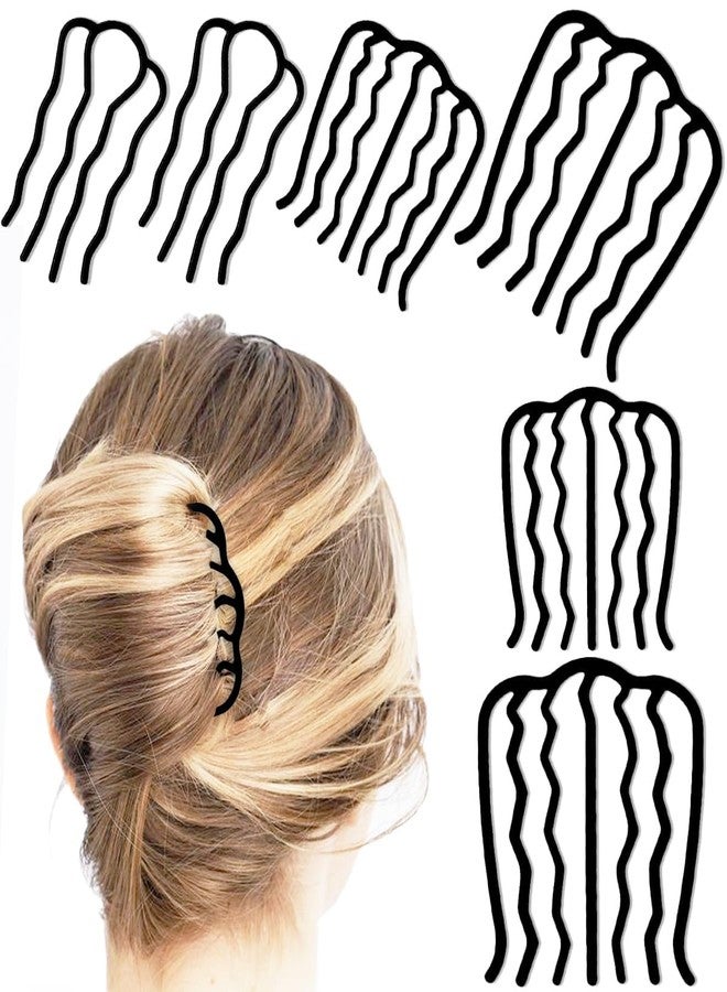 VORSET 4 Piece Metal Hair Side Combs Hair Fork Clip Teeth Hair Pin Stick for Updo Bun, U Shape for Vintage Hairstyle Hair Accessories(Black-4/7 teeth) - Image 1