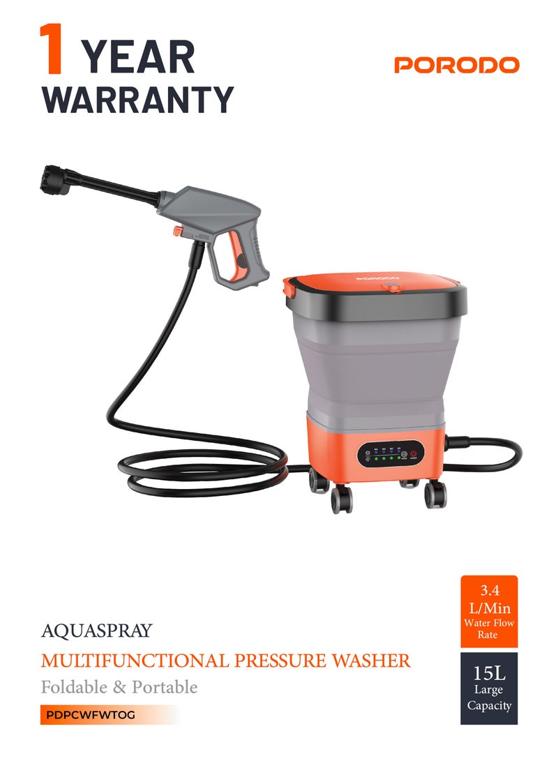 بورودو غسالة ضغط متعددة الوظائف / غسيل السيارات / العناية بالحديقة / تنظيف الأسطح / سعة البطارية - 3000 مللي أمبير / ساعة /15 لترًا سعة خزان المياه - برتقالي - Image 1