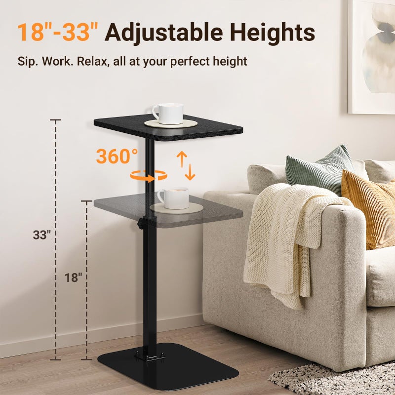 ELYKEN TV Tray Table, C-Shape Couch Desk, 360Â° Swivel Side Table Height Adjustable, Laptop Stand for Couch Recliner, Small Bedside Tables (Black) - Image 2