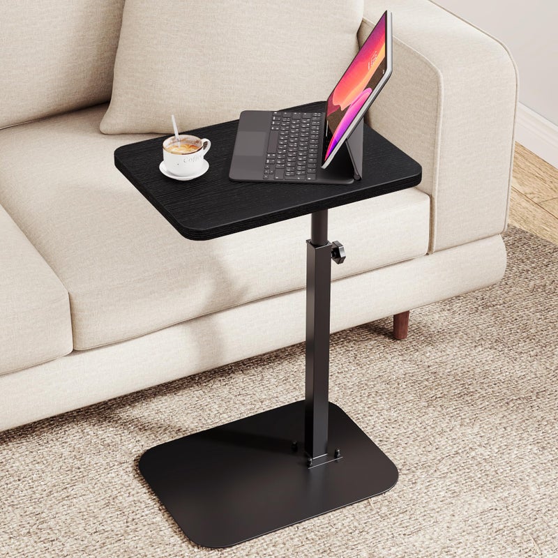 ELYKEN TV Tray Table, C-Shape Couch Desk, 360Â° Swivel Side Table Height Adjustable, Laptop Stand for Couch Recliner, Small Bedside Tables (Black) - Image 1