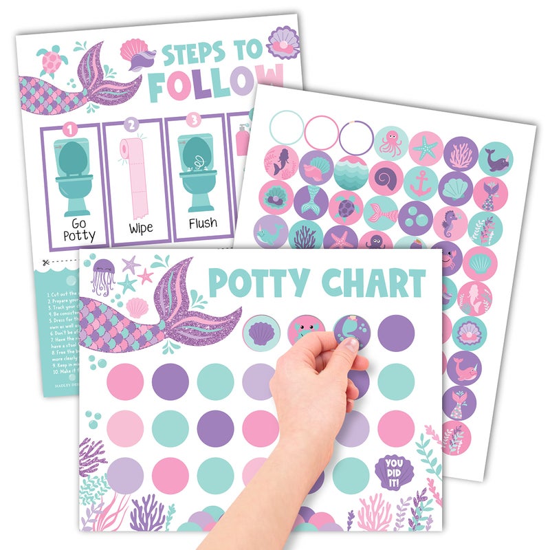 Hadley Designs Mermaid Potty Training Chart for Toddler Girls - Potty Training Sticker Chart for Girls Potty with Sticker, Sticker Chart for Kids Potty Training Reward Chart, Kids Reward Chart - Image 1