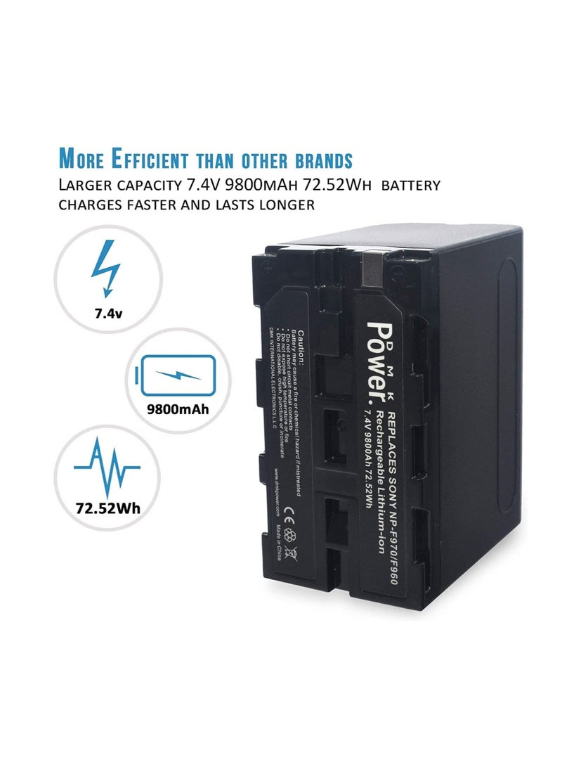 DMK Power NP-F970/NP-F960 (9800mAh) 8Pack Battery With DC-03 Digital Dual Battery Charger", made for LED Photo Video Lights and Monitor only (Not for Cameras & Camcorder) - Image 3