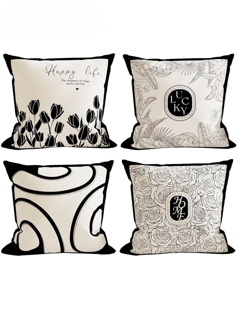 والالا مجموعة أغطية وسائد من 4 قطع، غطاء وسادة قصير من القطيفة، أغطية وسائد مزخرفة بنباتات طبيعية 45 سم × 45 سم، مناسبة لغرفة المعيشة والأريكة والسرير وأغطية وسائد 18 × 18 بوصة (نمط مزدوج الجوانب) - Image 1