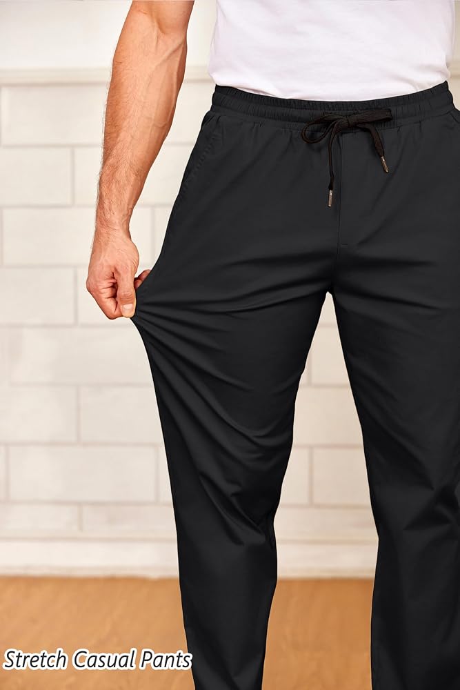 COOFANDY Men's Drawstring Casual Pants Cotton Twill Elastic Waist Chino Pants - Image 2