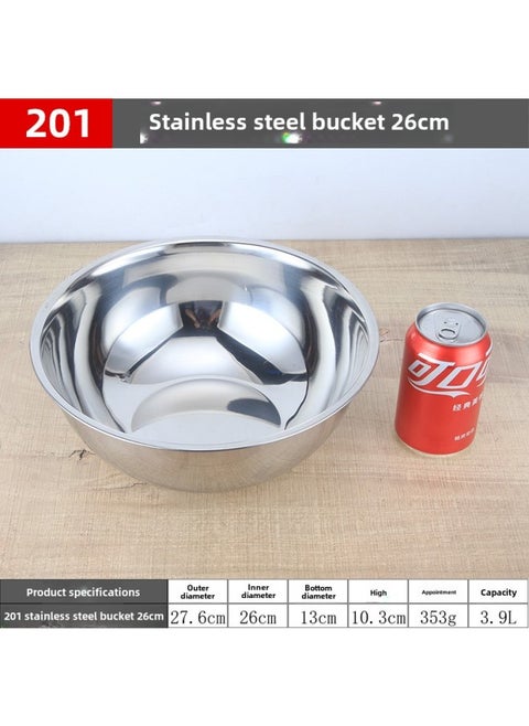 Deepen The Hotel Bucket Non-magnetic Large Round Basin 304 Stainless Steel Baking Egg And Basin Hand-torn Chicken Seasoning Soup Basin-Colour:26cm Object Bucket Inner Diameter