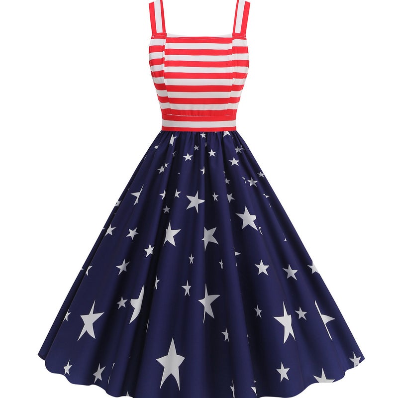 Women's Vintage A-Line Dress with Geometric Print - Image 3