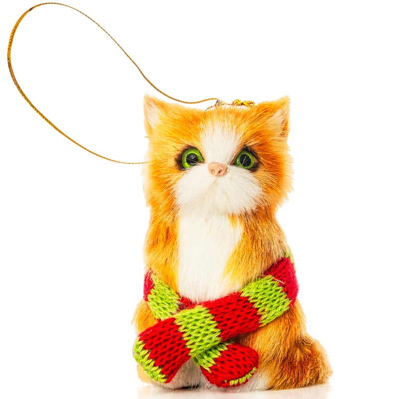 Ornativity Christmas Mini Cat Ornament  Furry Black Kitty Kitten with Scarf Xmas Holiday Tree Hanging Decoration 3