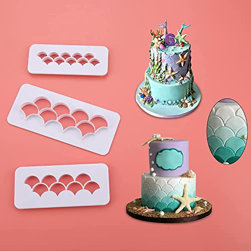 Jubilant Plastic Geometric Fondant Mold Cookie Clutters for Birthday Cake Decoration in Shape of Square and Hexagon Mermaid Pattern Cutters Scale (Set of 9 Pcs)(Color: White) - Image 2