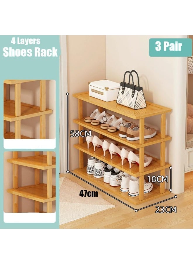 LINGWEI 4-Tier Bamboo Shoe Rack Organizer 47x58x23cm Beige - Image 3