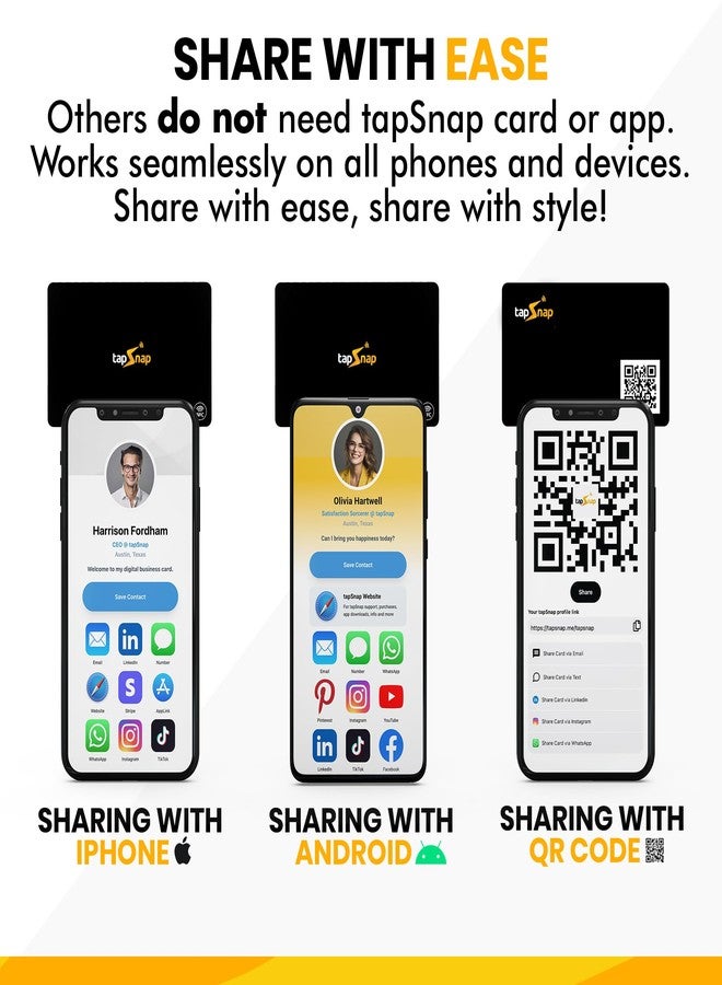 TapSnap Digital Business Card - No Subscription - Tap to Share - Smart NFC/QR - Custom Business Card - iPhone & Android (Black) - Image 2